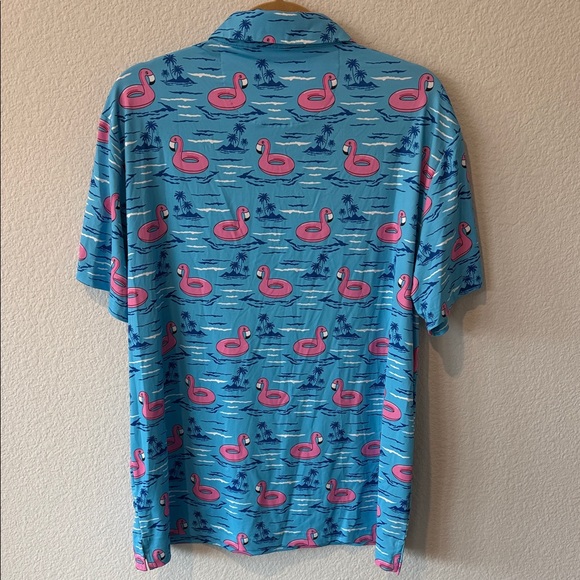 Birdies Blue and Pink Flamingo Men's Polo Shirt - Picture 3 of 3